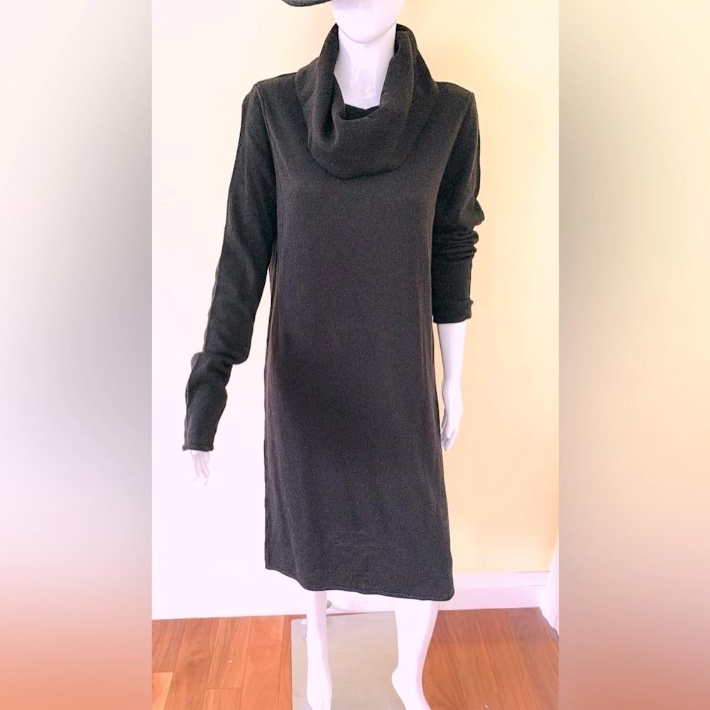 ASOS design black knit dress knee length rolling turtle neck long sleeves US 8